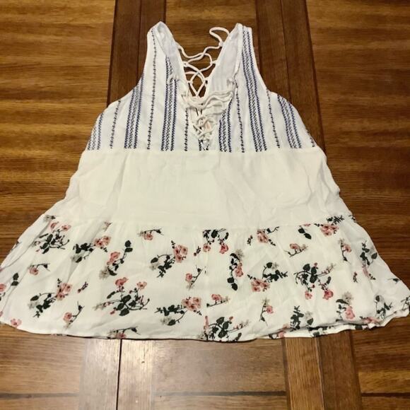 HUMMINGBIRD White Black Floral Boho Tie Blouse Size Small - Picture 5 of 10